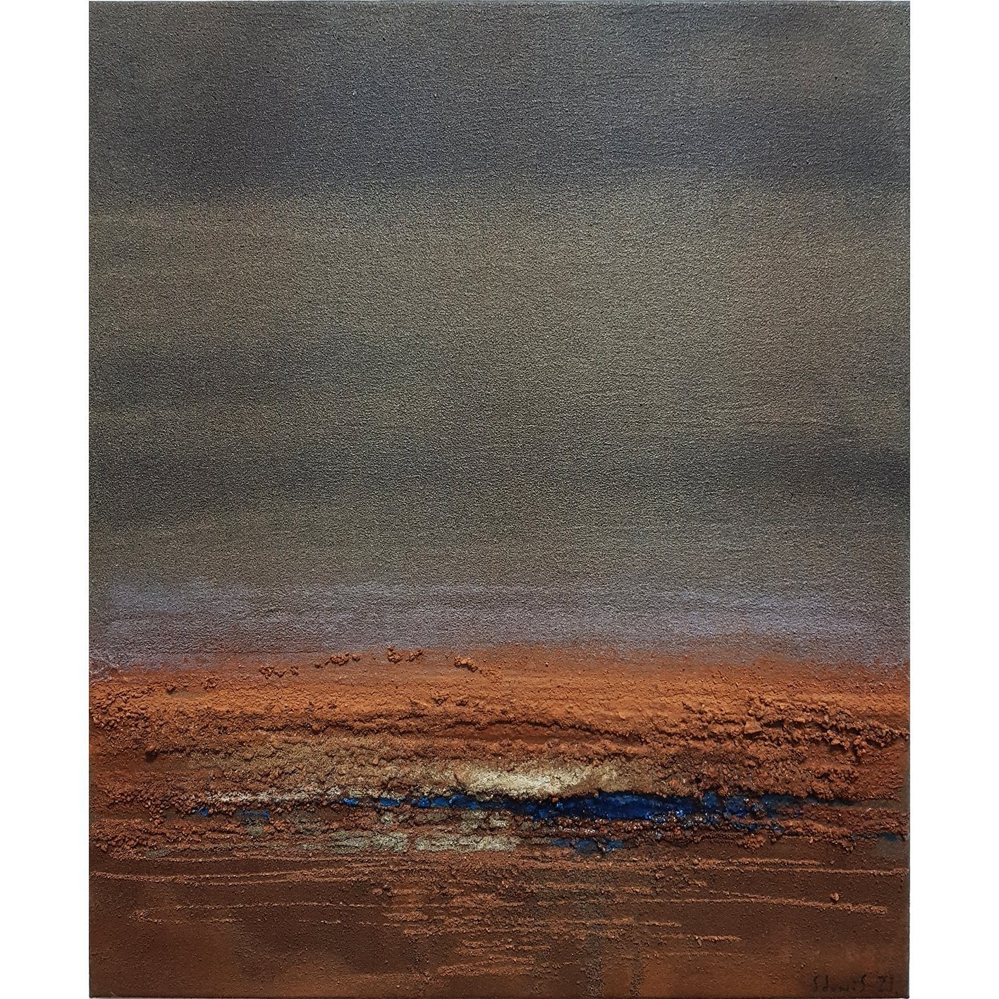 Denis Blueman work Tierras 3, 2021, 50x60cm, acrílico, arena volcánica sobre lienzo